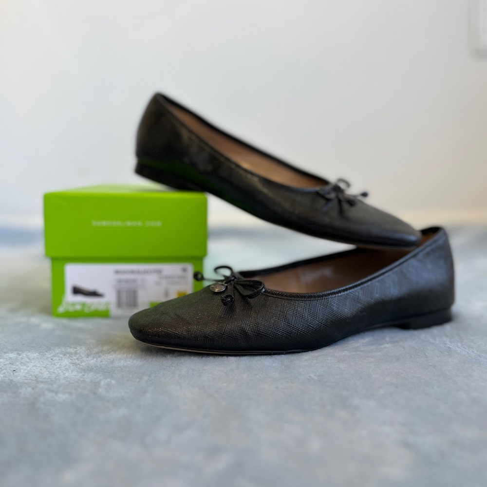 SAM EDELMAN | ‘Meadow’ Square Toe Black Ballet Flats with Bow — Size 8